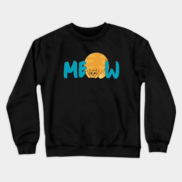 Cute Fat Cat Meow Blue Graphic Crewneck Sweatshirt by Art by Biyan